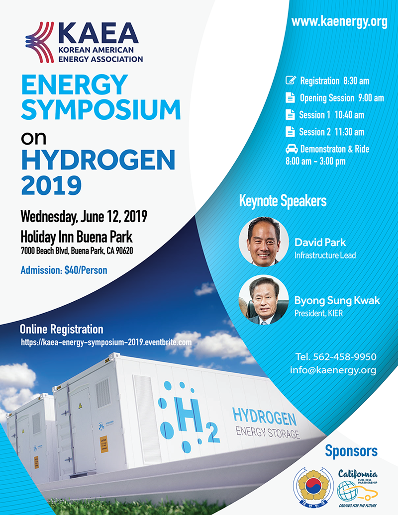 Korean American Energy Association Energy Symposium on Hydrogen June 12, 2019 poster